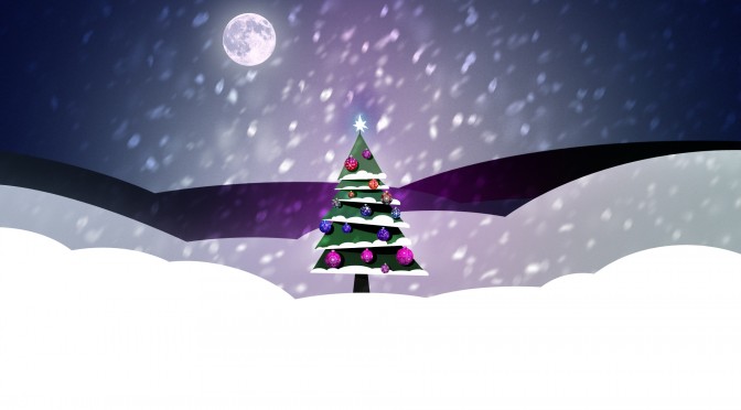 A christmas tree in a snowy scene